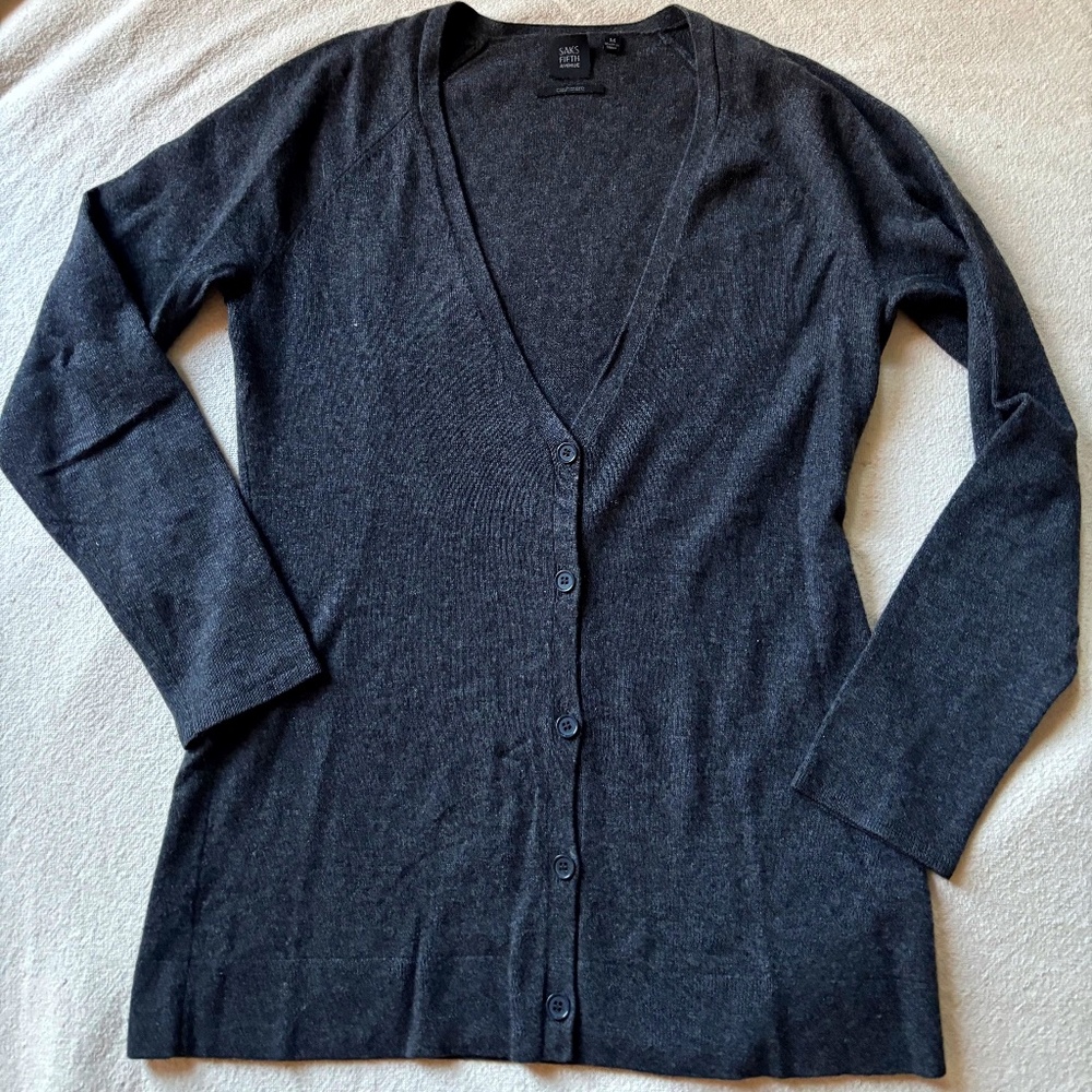 Saks Fifth Avenue 100% cashmere gray cardigan